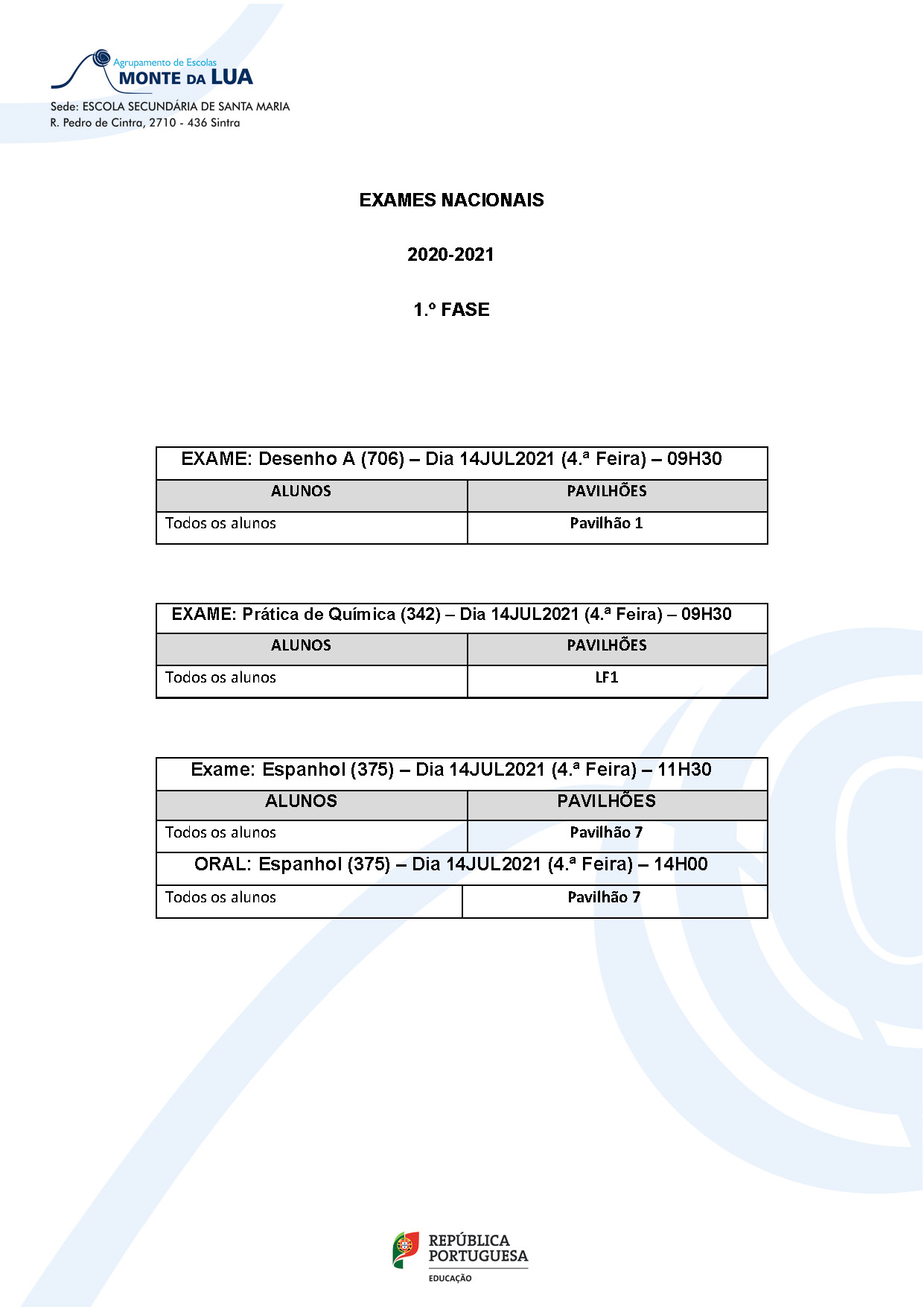Exames Nacionais Pavilhões 14JUL