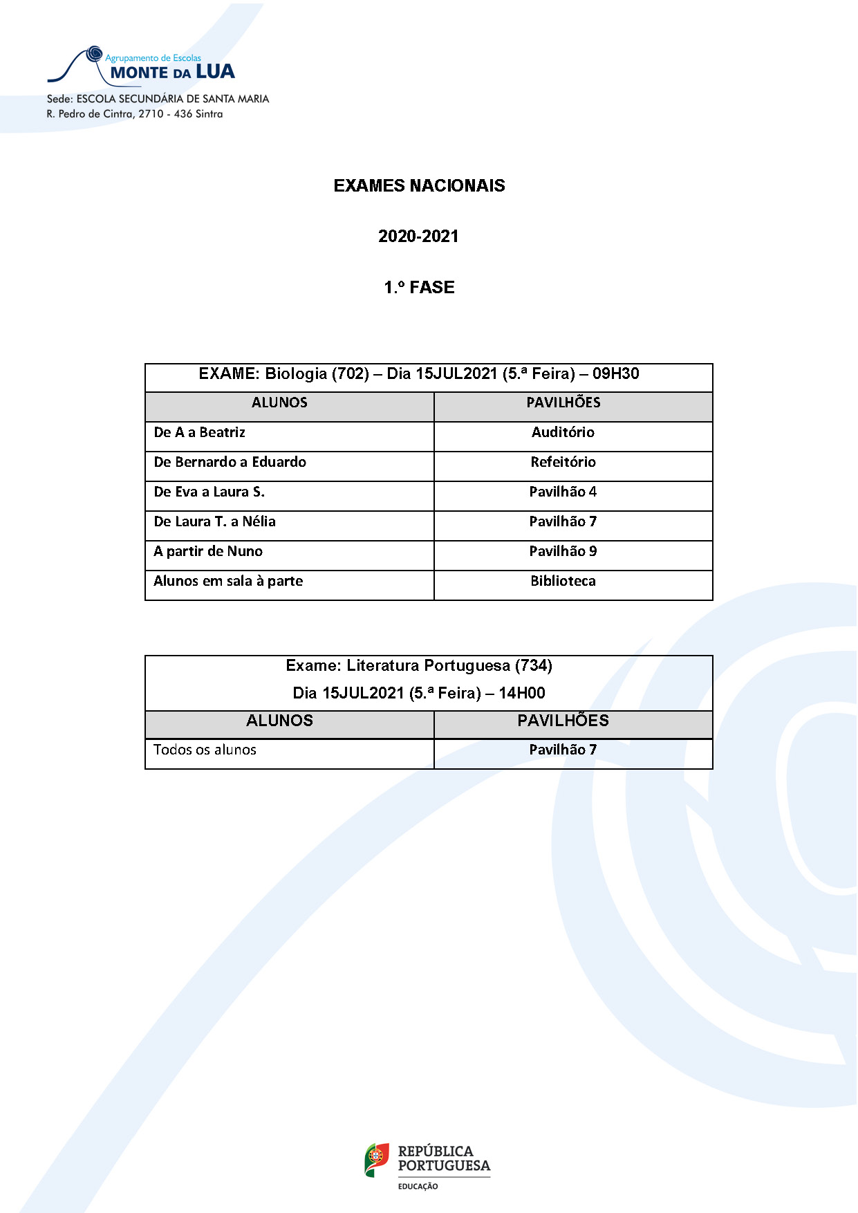 Exames Nacionais Pavilhões 14JUL