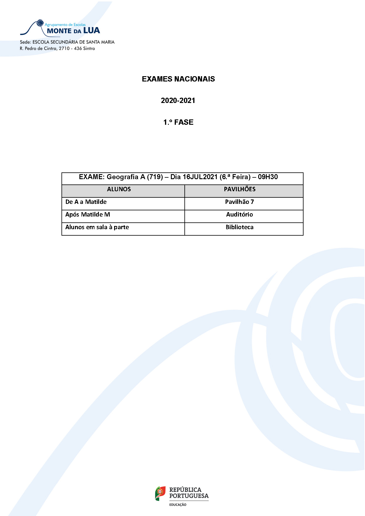 Exames Nacionais Pavilhões 14JUL